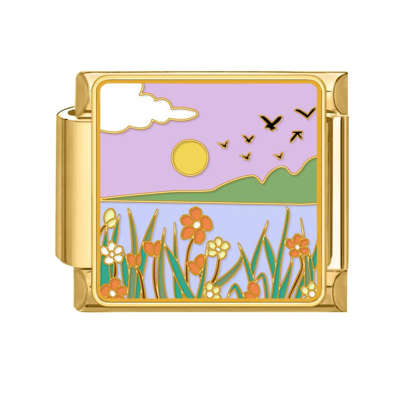 

Y2K Gold Color Bear Cat Blue Sky Rose Flowers Moon Italian Charm Link Fit 9MM Stainless Steel Bracelet Women DIY Making Gifts