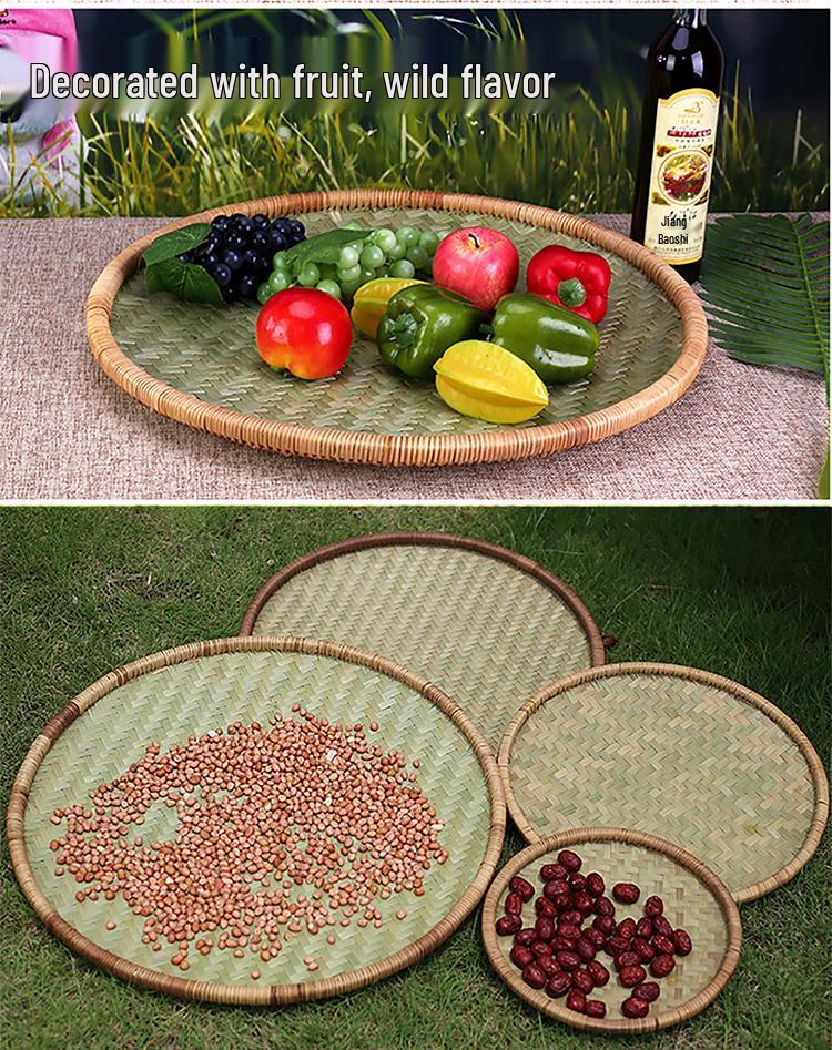 Large Handmade Bamboo Winnowing Basket - Round Woven Tray/Sieve for Drying or Decoration