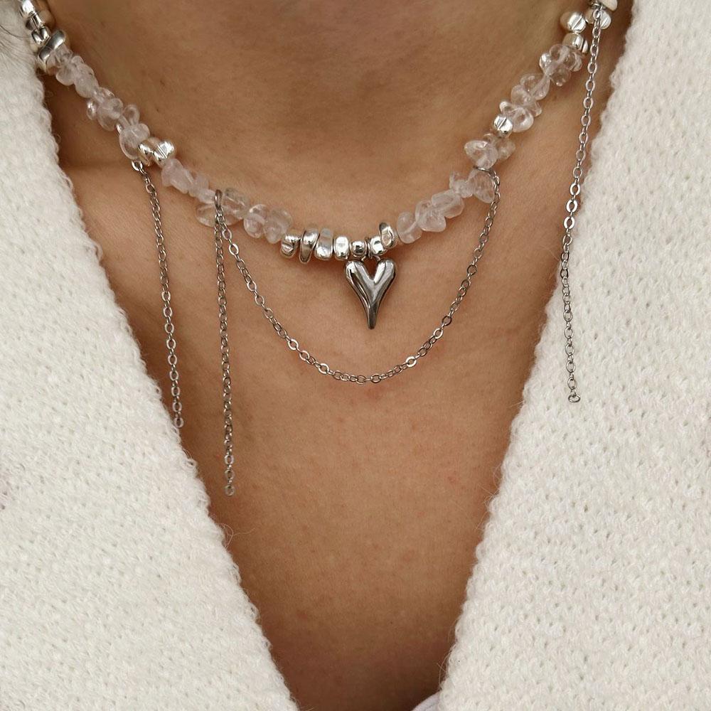 Irregular Choker Vintage Tassel Chain Heart Pendant Necklace For Women Female Natural Stone Vacation Beach Chain Gift N0550