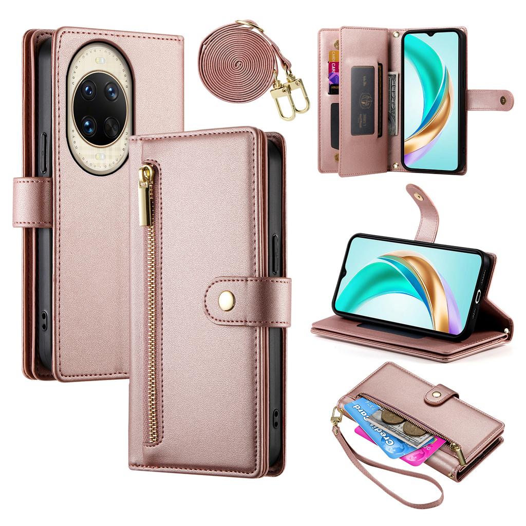 For Huawei Nova 14 Ultra 5G Case Zipper Pocket Wallet Leather Phone Cover with Straps