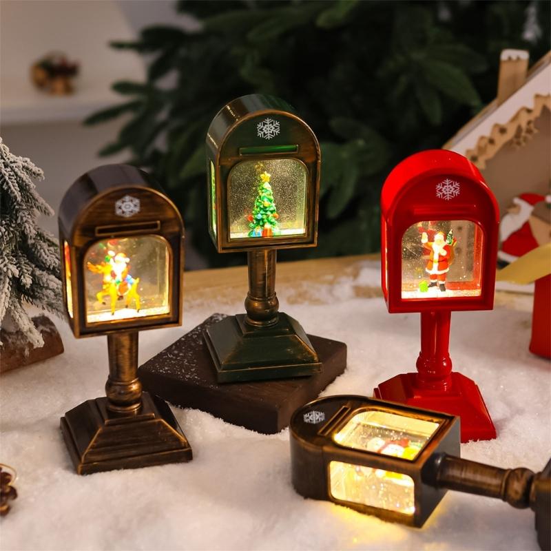 Glowing Musical Christmas Mailbox Crystal Night Light for Indoor Holiday Room Decoration USB Powered Table Lamp