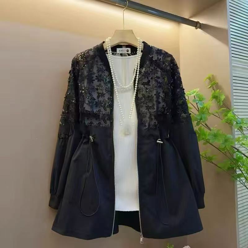 Summer Windbreaker Women's Fat Slim Lace Stitching Long Sleeve
