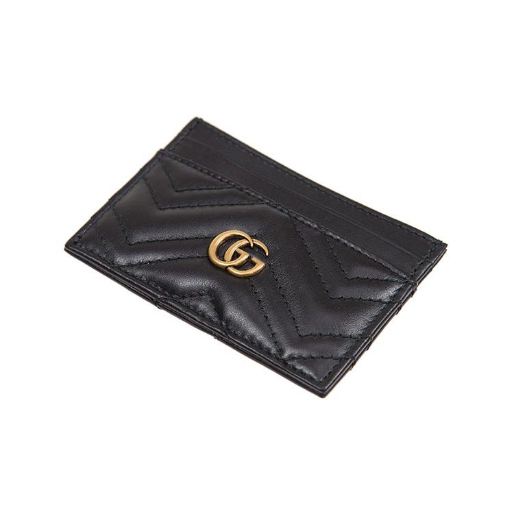 Gucci GG Marmont Gold Logo gestepptes Leder Kartenetui Damen Kartenetui Schwarz 443127-DTD1T-1000