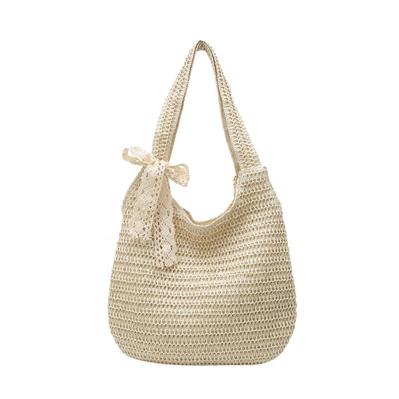 Summer Boho Woven Bag With Zipper Closure For Beach And Casual Use
