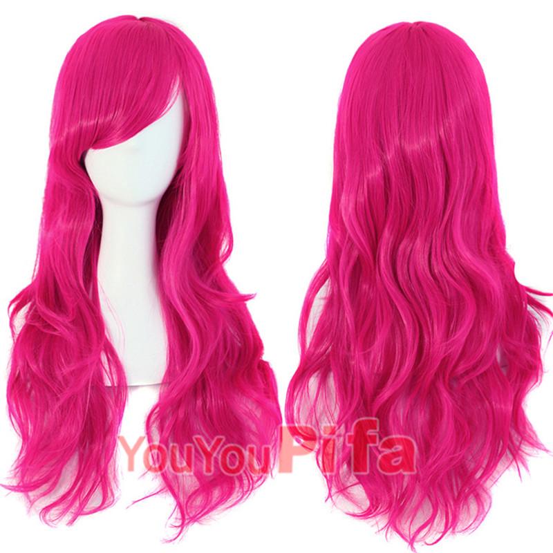 Long Curly Cosplay Wig for Women - 70cm, Gold/Pink/Blue, Realistic Full Wig with Headband