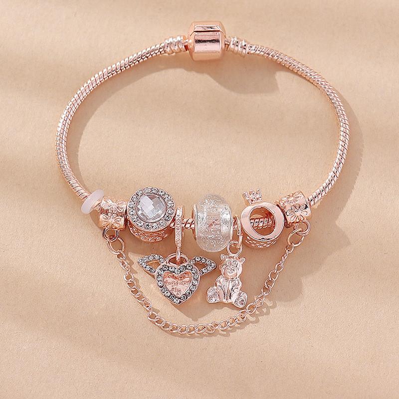 Bear Charm Bracelet With Crown Crystal Beads For Unisex Fashion Jewelry