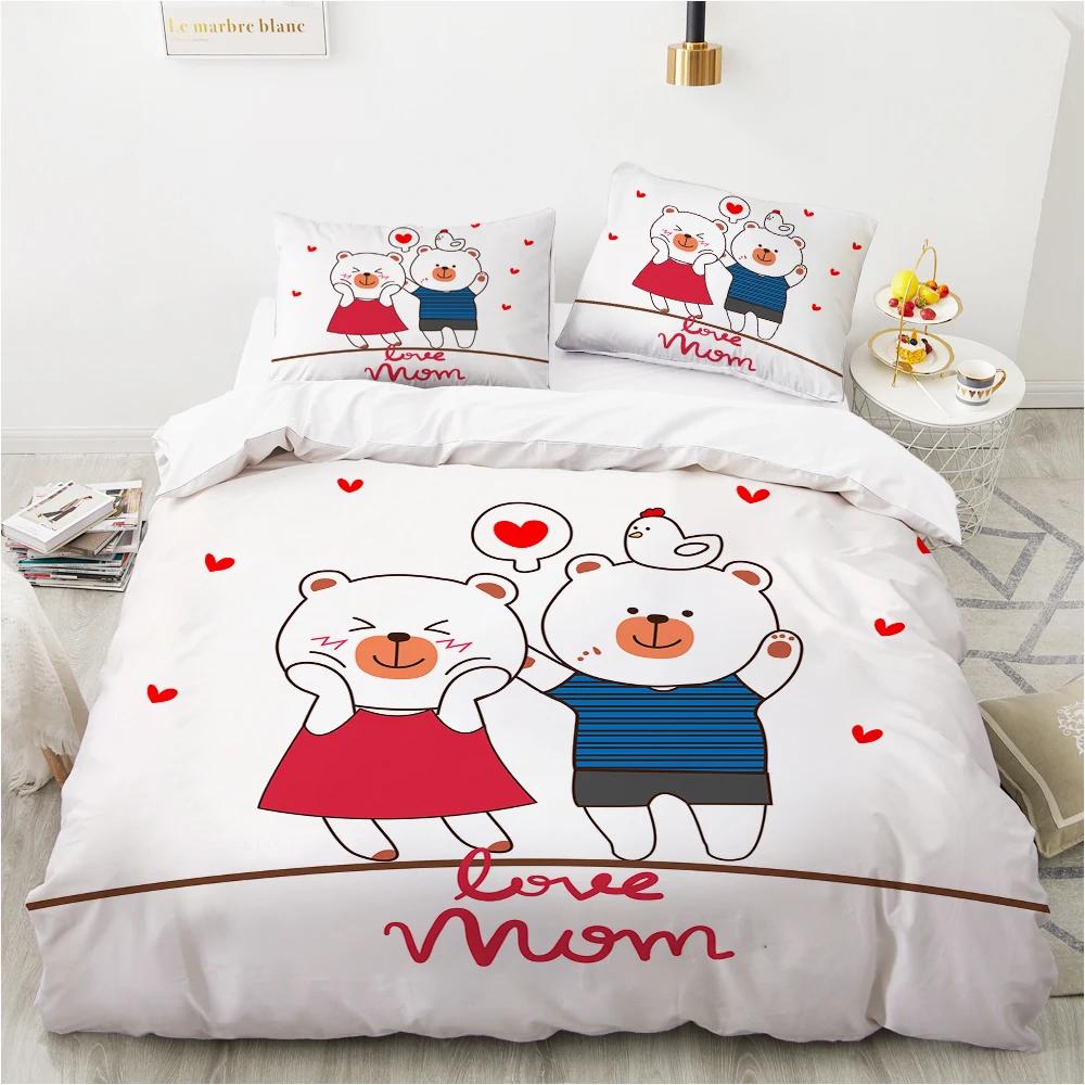 Cartoon Faultier Königin König Bettbezug Roter Süßer Tierprint Bettbezug Bettwäsche-Set Für Kinder Jungen Mädchen Blumen Blätter Bettbezug