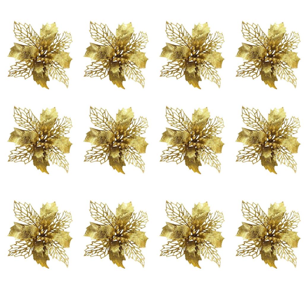 Decorated With Sparkling Flower Accessories Christmas Wreaths Tree Decorations 12PC