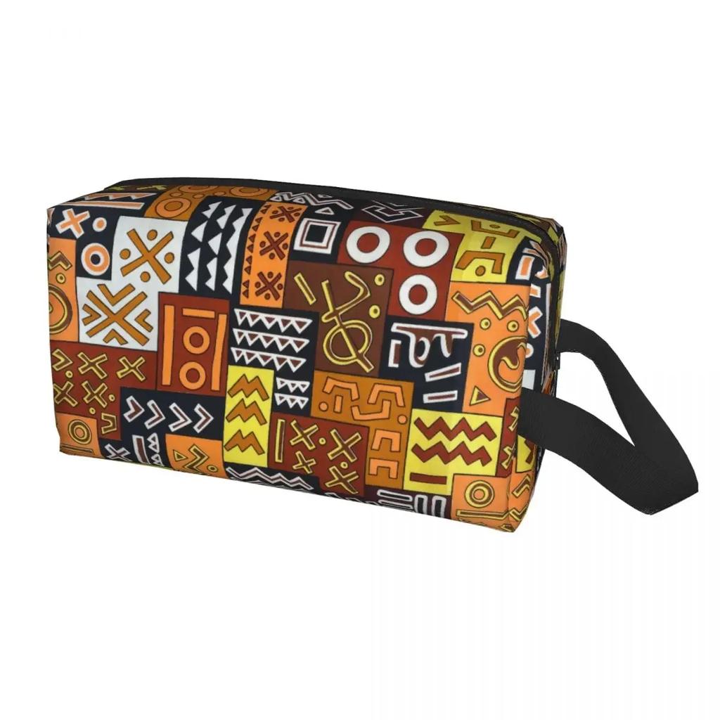 Custom Traditional African Ethnic Tribal Ankara Geometric Cosmetic Bag Large Capacity Makeup Case Beauty Storage Toiletry Bags