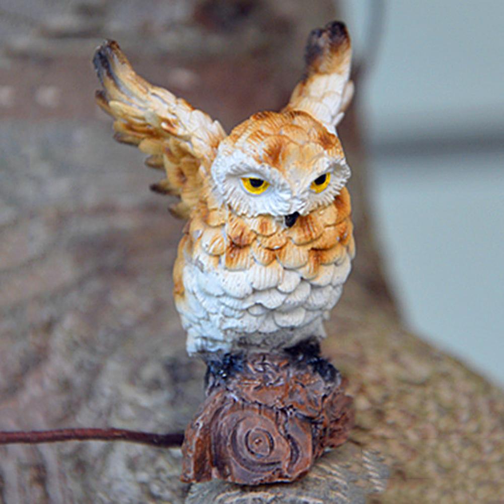 Mini Owl Figurine Miniatures Animal Simulation BirdsLandscape Bonsai Adornment Fairy Garden Home Garden Resin Craft Decor