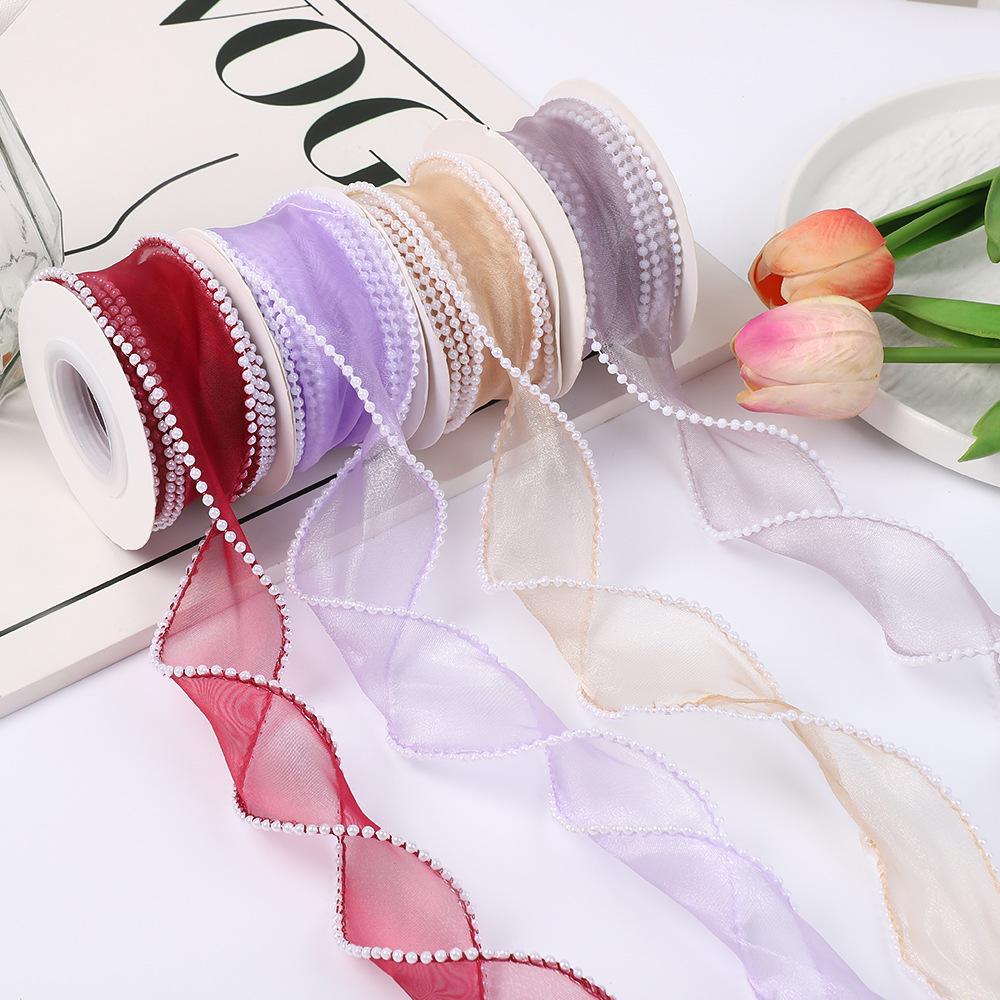 4cm Pearl Fishtail Silk Ribbon for Bouquet & Cake Decoration