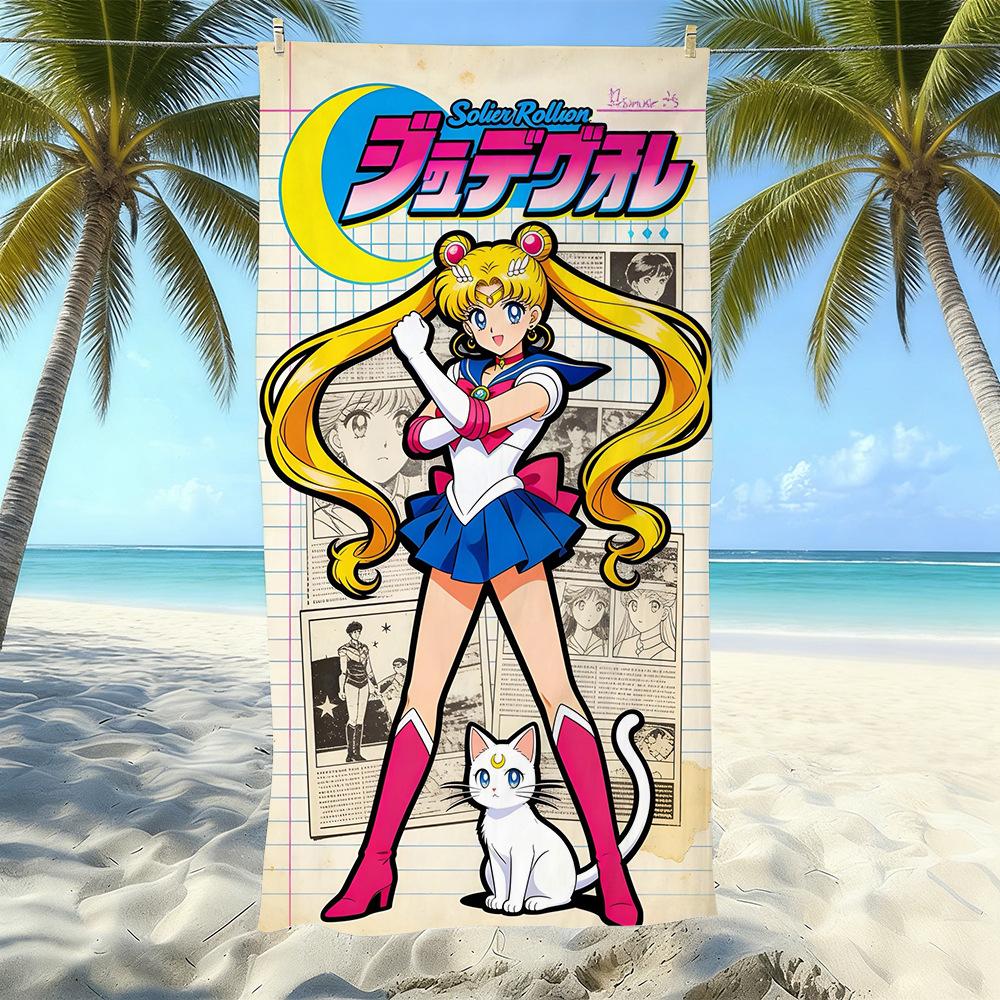 Sailor Moon Microfiber Beach Towel Quick-Drying Absorbent Cartoon Printed Swimming Bath Towel Seaside Portable
