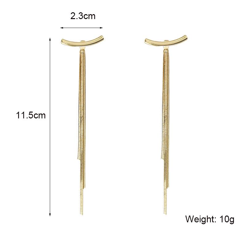 Vintage Glossy Arc Bar Long Tassel Drop Earrings for Women Gold Color Geometric Jewelry Luxury Hanging Pendientes