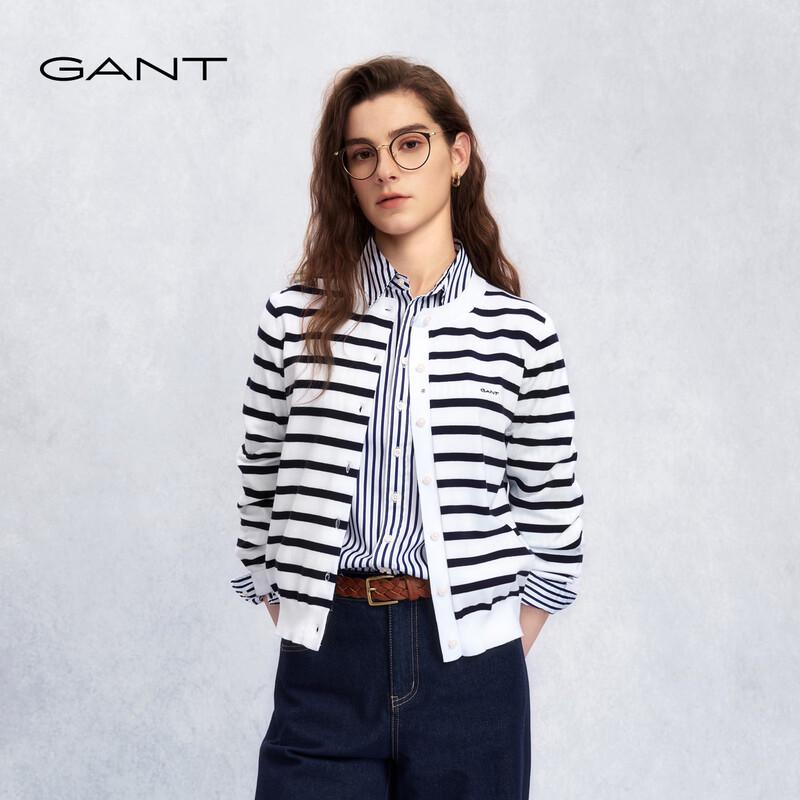 GANT Women's Round Neck Striped Cotton Blend Cardigan
