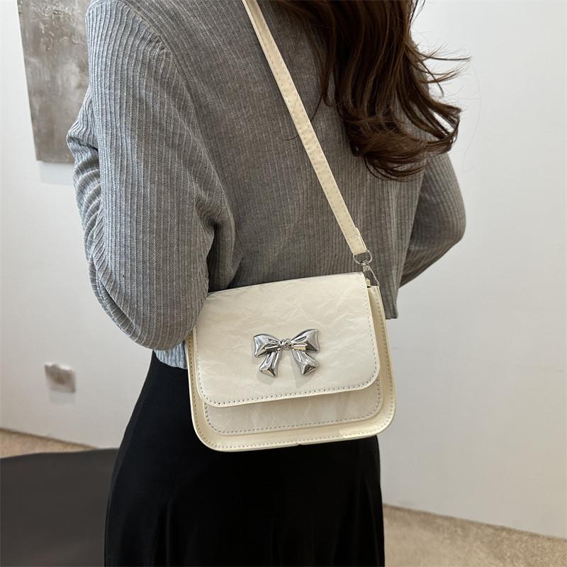 Stylish Small Bowknot Handbag Elegant Chic Square Bag In Black White Silver Colors For Everyday Use