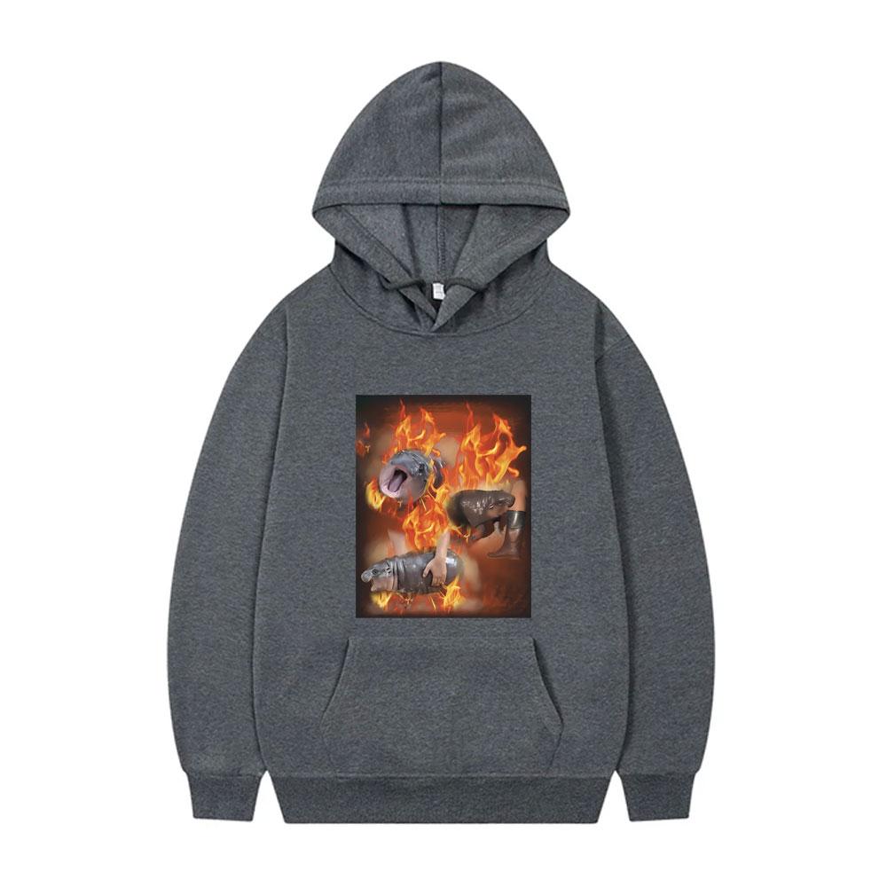 Funny Moo Deng Dank Meme Hoodie Baby Hippo Funny Meme Sweatshirt Male Casual Oversized Pullover Men's Cotton Hoodies Fans Gift