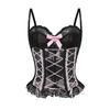 Damski Seksowny Koronkowy Top na Ramiączkach z Kokardką i Krzyżującą się Koronką, Gorset Modelujący Kształt Ciała