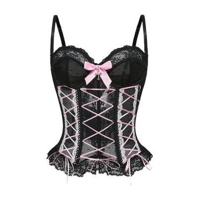 Ladies Sexy Lace Sling Bowknot Cross Lace Fishbone Vest Body Shaping Corset
