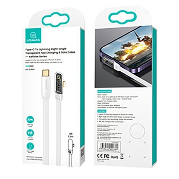 Usams Kabel Kątowy Usb-C Na Lightningpd 20W Fast Charging Iceflake Series 2M Biały/White Sj586Usb02 (Us-Sj586)