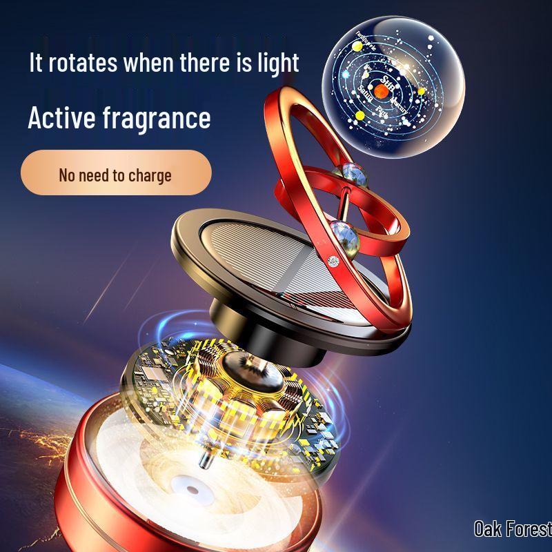 Solar Car Aromatherapy Ornament: Dual-Ring Rotating Perfume Deodorizer for Interior Decoration