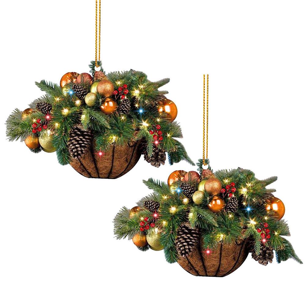 

2 шт. Рождественская подвесная корзина, корзина с искусственными цветами, рождественские украшения для крыльца, сада, патио