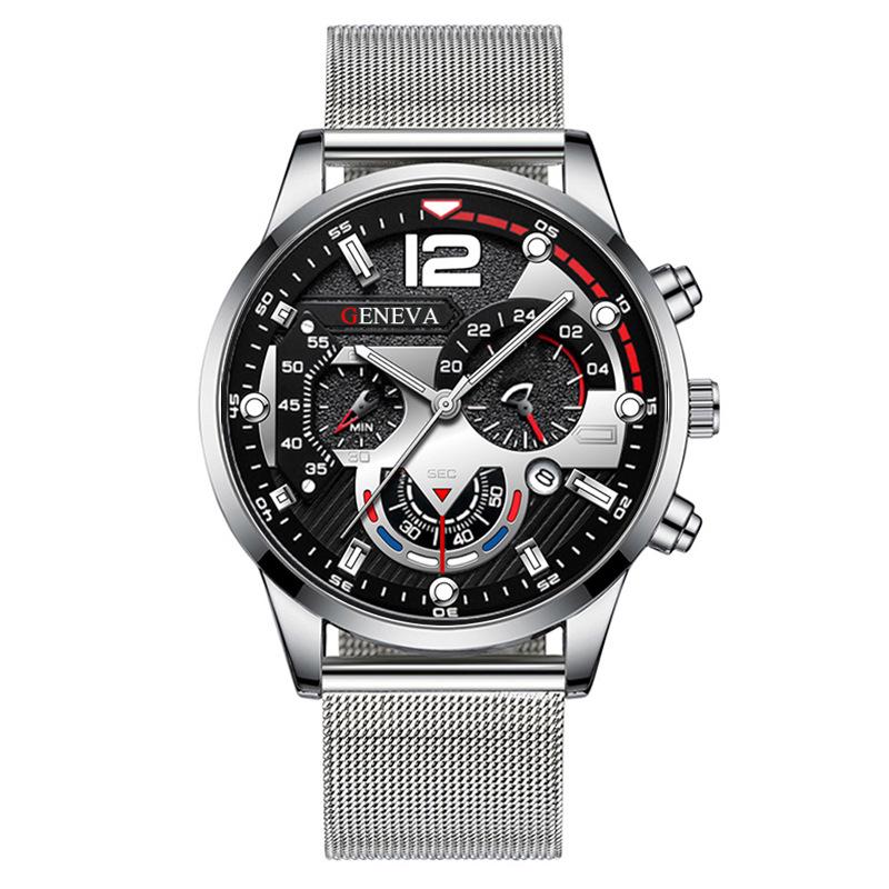 Fashion Trend Calendar Men's Quartz Watch with Luminous Dial, Stainless Steel & Mesh Straps