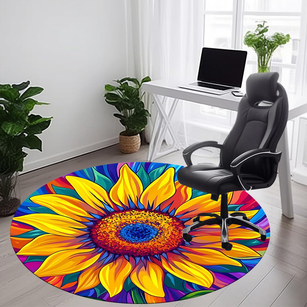 1PC Sunflower Mandala Office Round Area Rug, Mat Suitable ForOffice, Under Office Chairs Bedroom Living Room Home Decor, Room Deco
