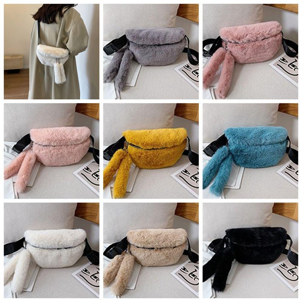 

Rabbit Ear Rabbit Fur Chest Bag Faux Fur Fluff Waist Bag Elegant Plush Crossbody Bag Shopping