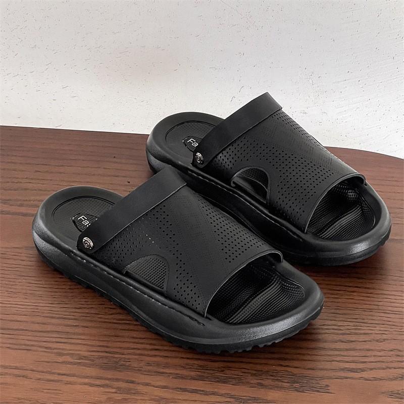 

2025 men s summer breathable soft-soled beach shoes wear dual-purpose wading non-slip cool slippers 651201-J 44 чёрный