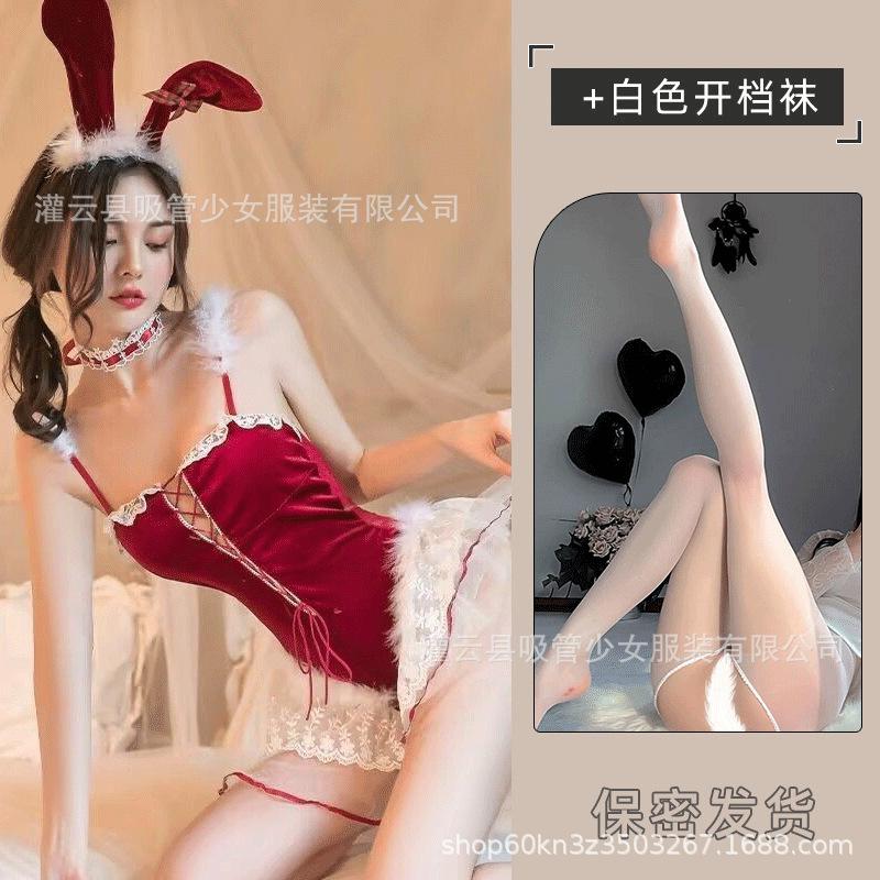 Sexy lingerie sex cos bunny lace red maid straps christmas