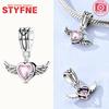Silver 925 Colored Zircon Heart-shaped Pendant Beads Charm Fit Bracelet Jewelry Making Fine Gift for Women