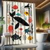 4 Stück, Cartoon Kleiner Fisch Duschvorhang Set, Verschiedene Kleine Fische, mit 12 Haken, Polyester Stoff, mit Badezimmer Anti-Rutsch