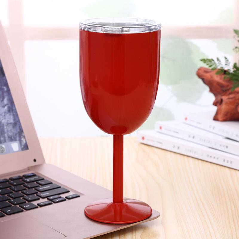 Bicchiere da vino termico in acciaio inossidabile con coperchio a cannuccia, bicchiere da viaggio con stelo, bicchiere in acciaio inossidabile con cannuccia