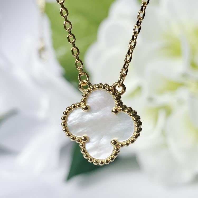 Clover Necklace in 18K Yellow 18K Clover Gift Gold, Women's, Gold, Four-Leaf Design, (A. White)