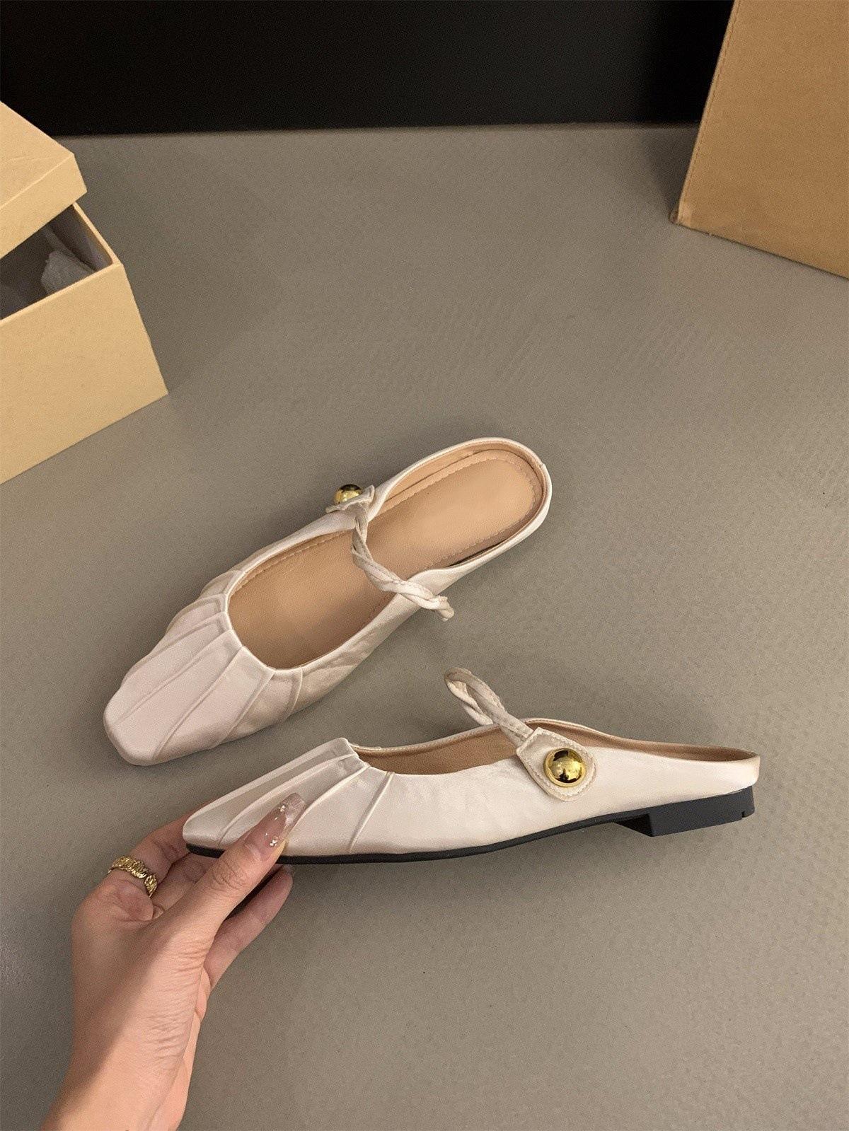 

Темпераментная сумка-плиссе на плоской подошве, полушлепанцы, женская обувь для улицы с юбкой, туфли Мэри Джейн с полуподдержкой, одинарные туфли 40 абрикосовый