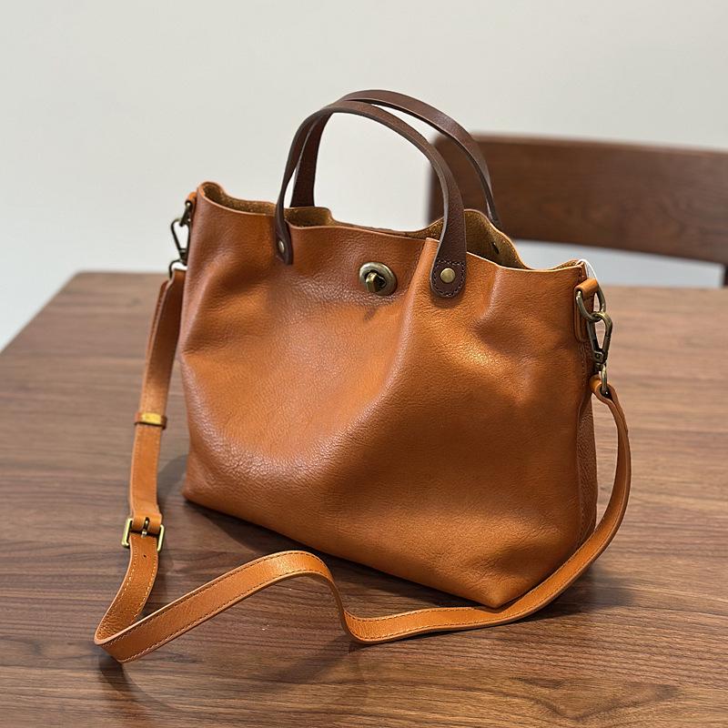 Spring/Summer Women's Genuine Tree Bark Leather Handbag - Vintage Lock Shoulder & Crossbody Bag.