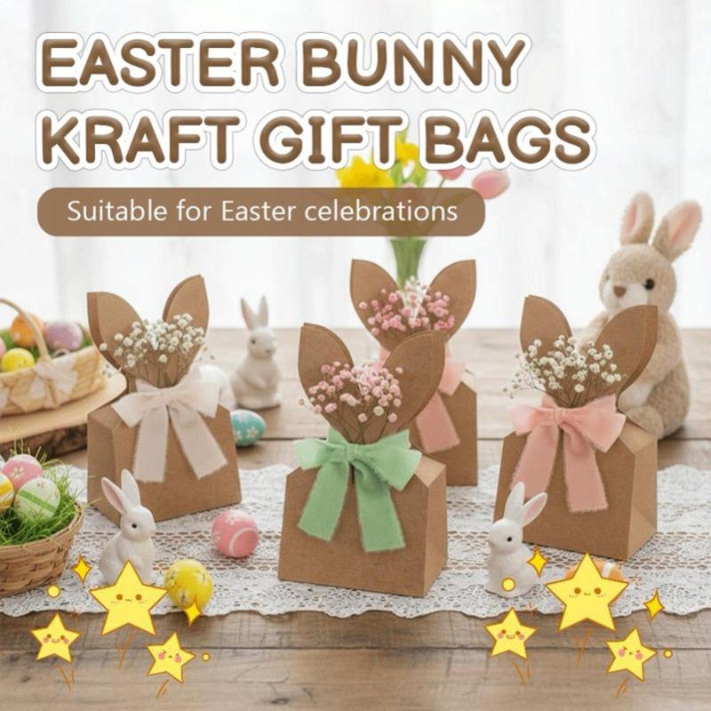 16pcs Easter Bunny Paper Gift Bag Easter Treat Bags Reusable Cute Spring Small Easter Bags Candy Holder For Holiday Party gifts
