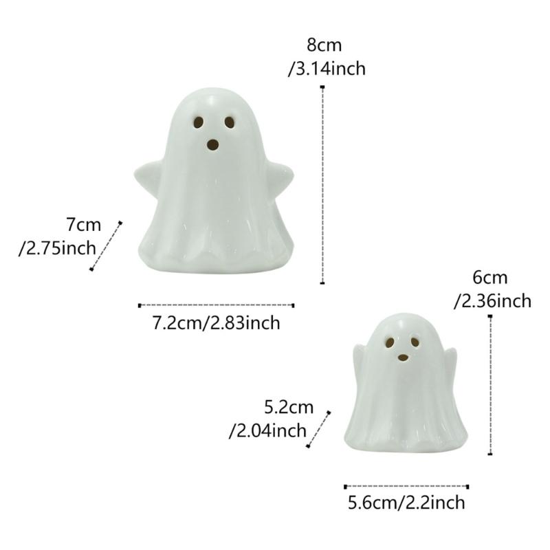 2Pcs Halloween Ceramic Ghostly Figurines With Soft Glows Night Light Handcrafted Holiday Decoration for Bedroom Party Decoration Collectibles