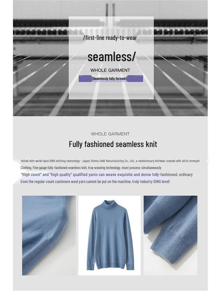 Men's Plus Size High Neck 100% Pure Wool Sweater - Loose Fit, Solid Color Pullover Knitwear