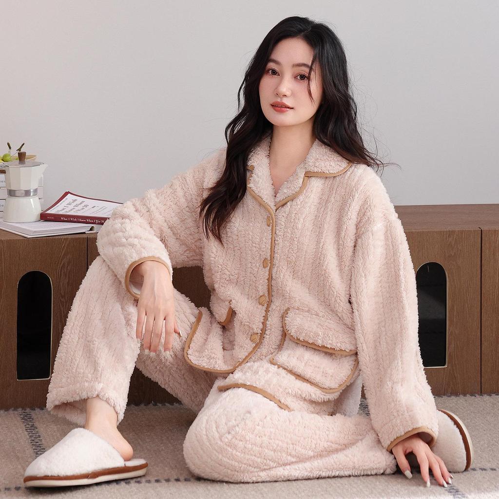 Cozy Winter Fleece Pajama Set for Couples - Thick Velvet Homewear for Women and Men