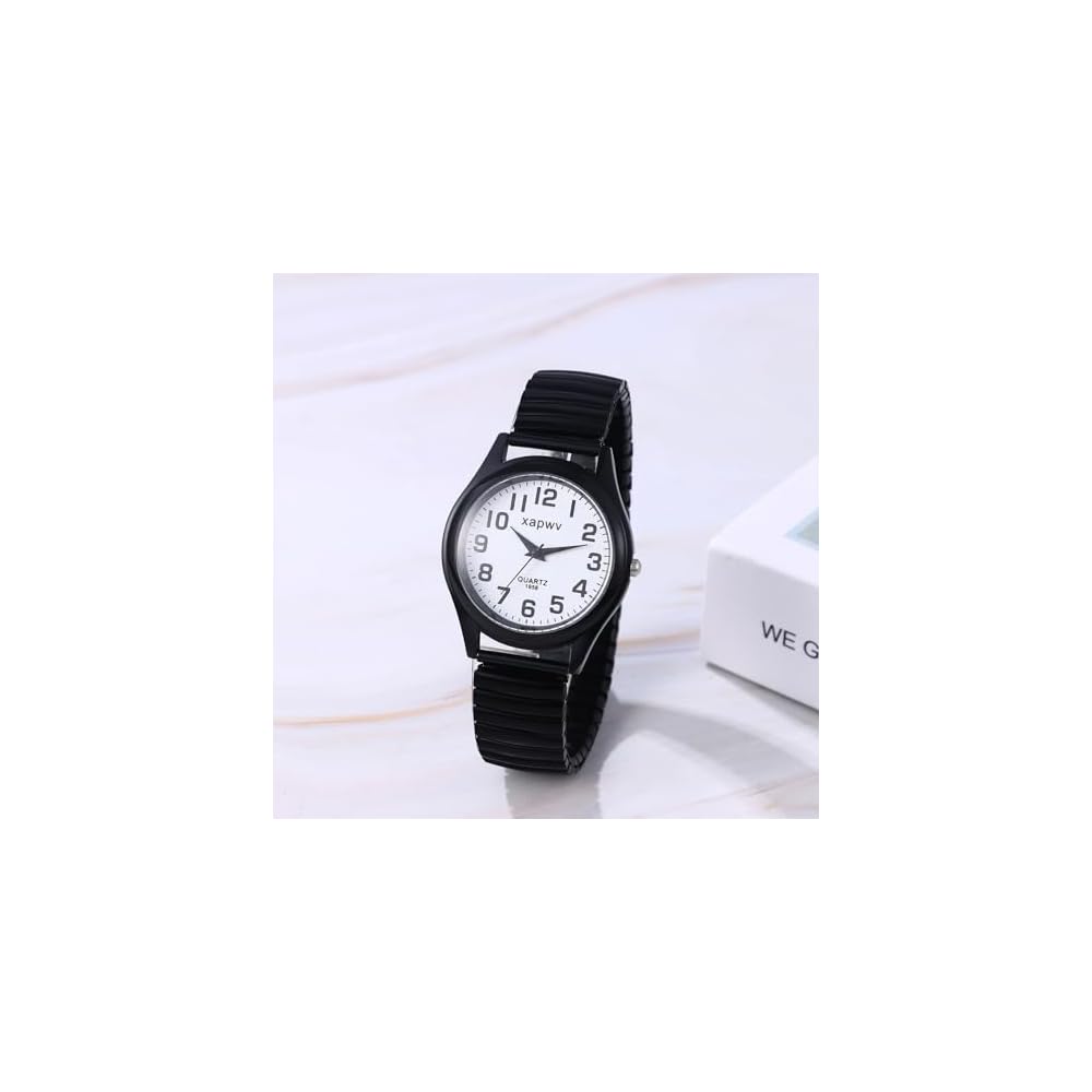 Steel Men's Watch Waterproof Elastic Band Clear Dial Simple Design Black Arabic Numbers Quartz Timepiece