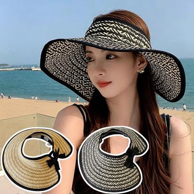 Empty Top Straw Visor Hat UV-Resistant Visor Beach Visor Hat Fashion Wide Brim Visor  Spring Summer