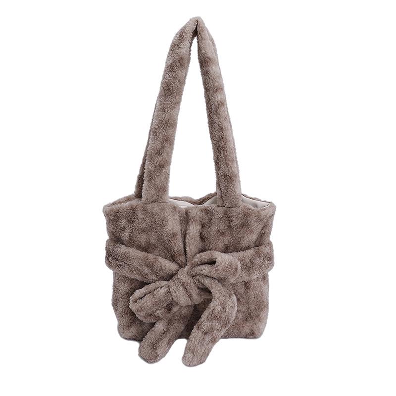 2025 Autumn/Winter Plush Bow Shoulder Bag - Sweet, Versatile, Multi-color Handbag