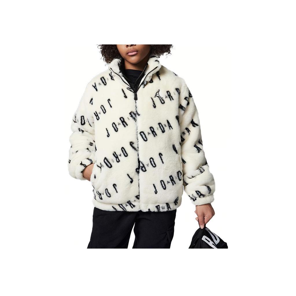 Jordan Letter Logo Printed Stand Collar Jacket Phantom Black And White Kids Kids Jacket FJ9624-030