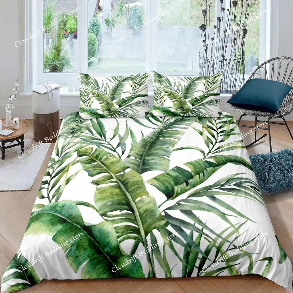 Dekbedovertrek met palmbladeren Monstera blad dekbedovertrekken Tropische groene bladeren Beddengoedset Wit marmer dekbedovertrek Voor mannen vrouwen