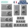 BSEED Switch Light Switch 1 Way Gray Glass Frame FR Standard Wall Power Sockets E-Series France Socket 86/157/228/299/370mm