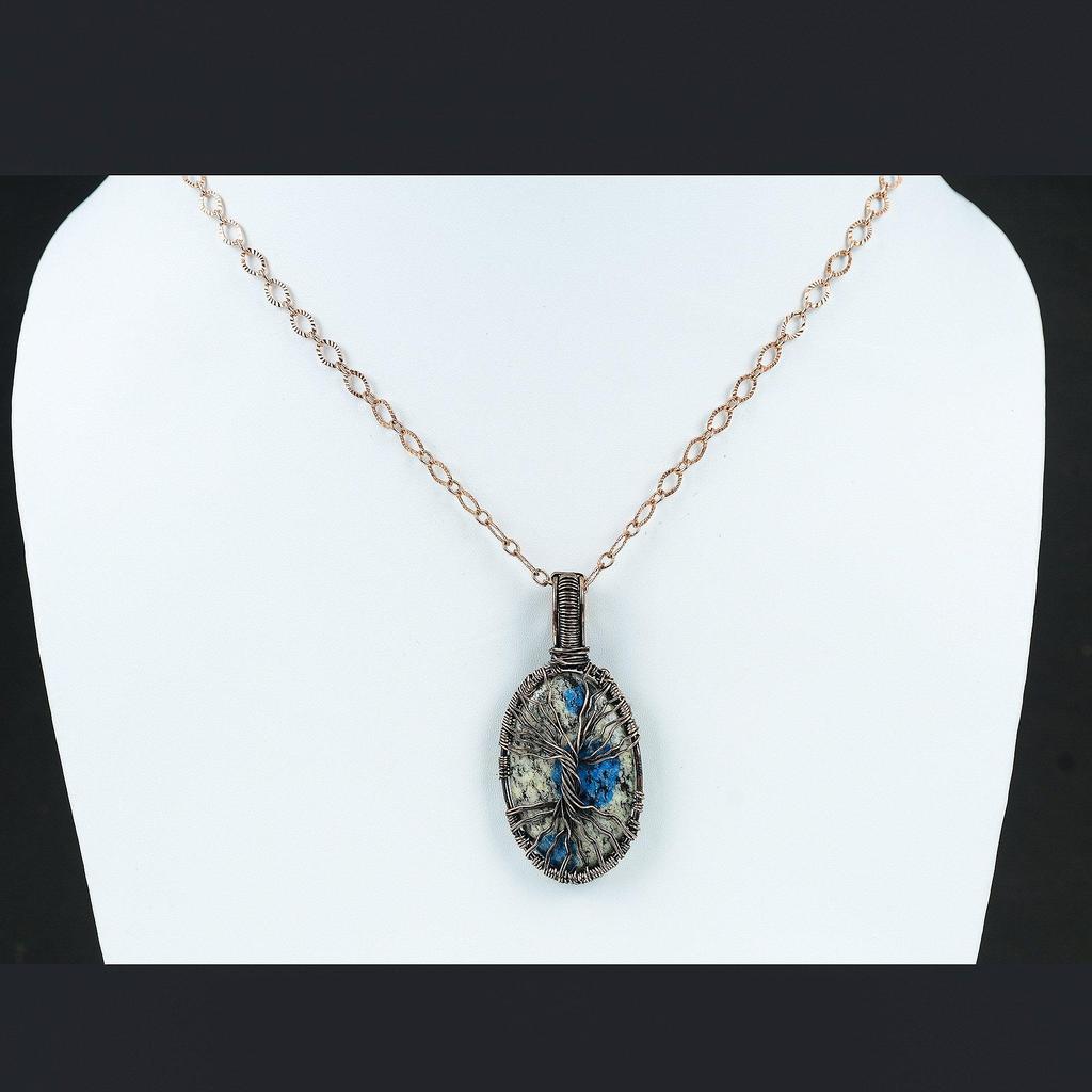 Baum des Lebens K2 Jaspis Kupferdraht umwickelter Anhänger Kupferschmuck Geschenk für Mama Handgefertigter Edelsteinanhänger Geschenk für Ihn Baum des Lebens Schmuck