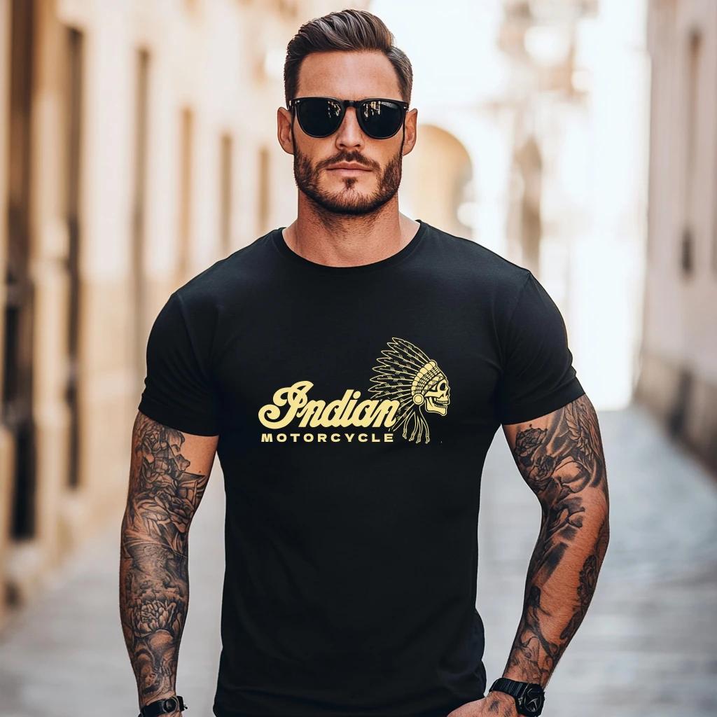 2026 Herren T-Shirt Lässig Indianer Motorrad T-Shirt Grafik Oversized Motorrad Biker Cafe Racer Chopper Vintage Streetwear T-Shirts XL weiß
