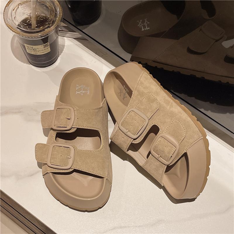 Fashion Smile Women Slippers Retro Trend With Buckle Slippers Summer Casual Women Shoes Comfortable Beach Slippers Round-headed Slippers