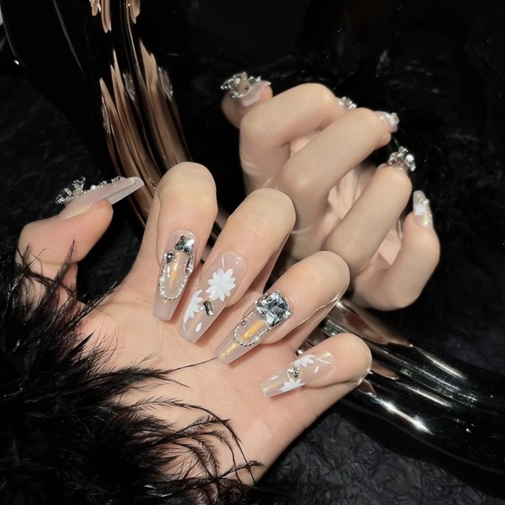 10pcs/set Purely Handmade Wearable Nails Removable Nail Art French Simple False Nails Finished Long and Short Nails